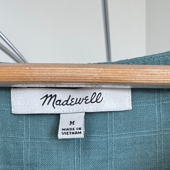 Madewell Teal Green Button-Front V-Neck Puff Sleeve Blouse - Picture 2 of 4